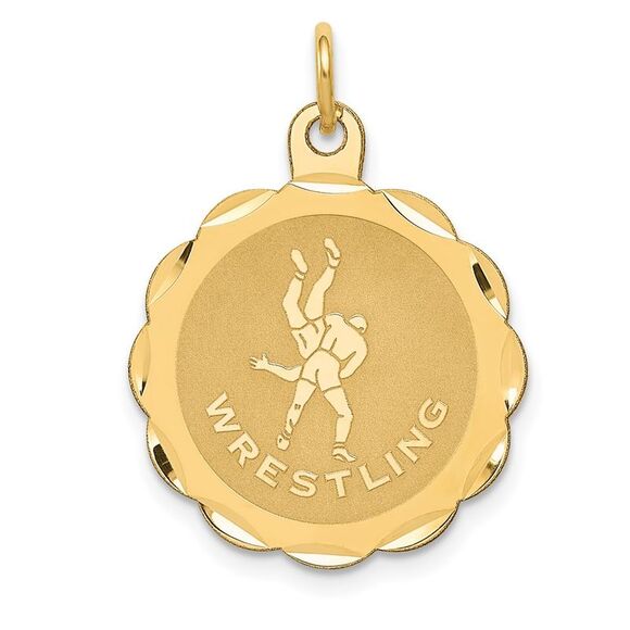 14k Yellow Gold Wrestling Disc Pendant 20mm